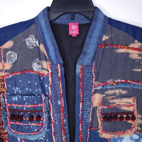 Sandy Starkman Jacket Medium Denim Patchwork Bleached Artsy Unique One Of A Kind - Picture 2 of 11